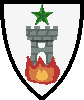  Argent, a one-windowed tower proper windowed and doored of the first issuant from a flame proper; in the chief a mullet Vert