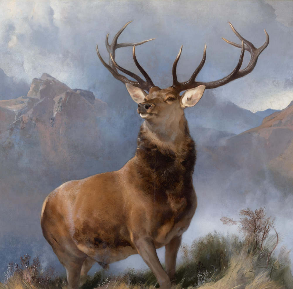 A magnificent stag depicted amongst the mountains